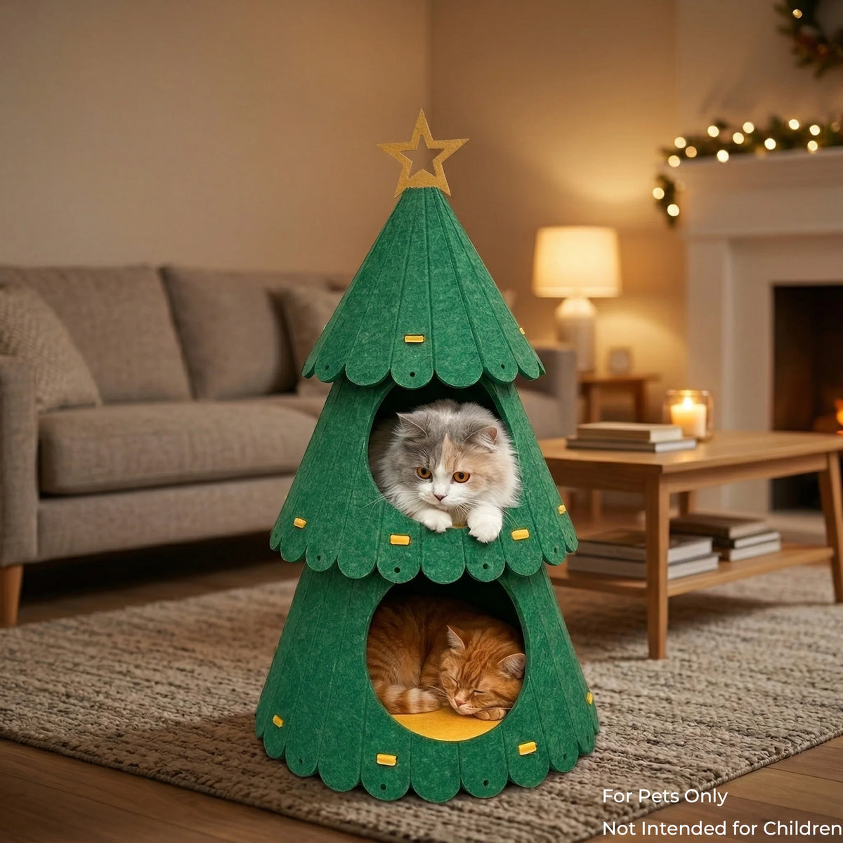 Maison sapin de Noël pour chat