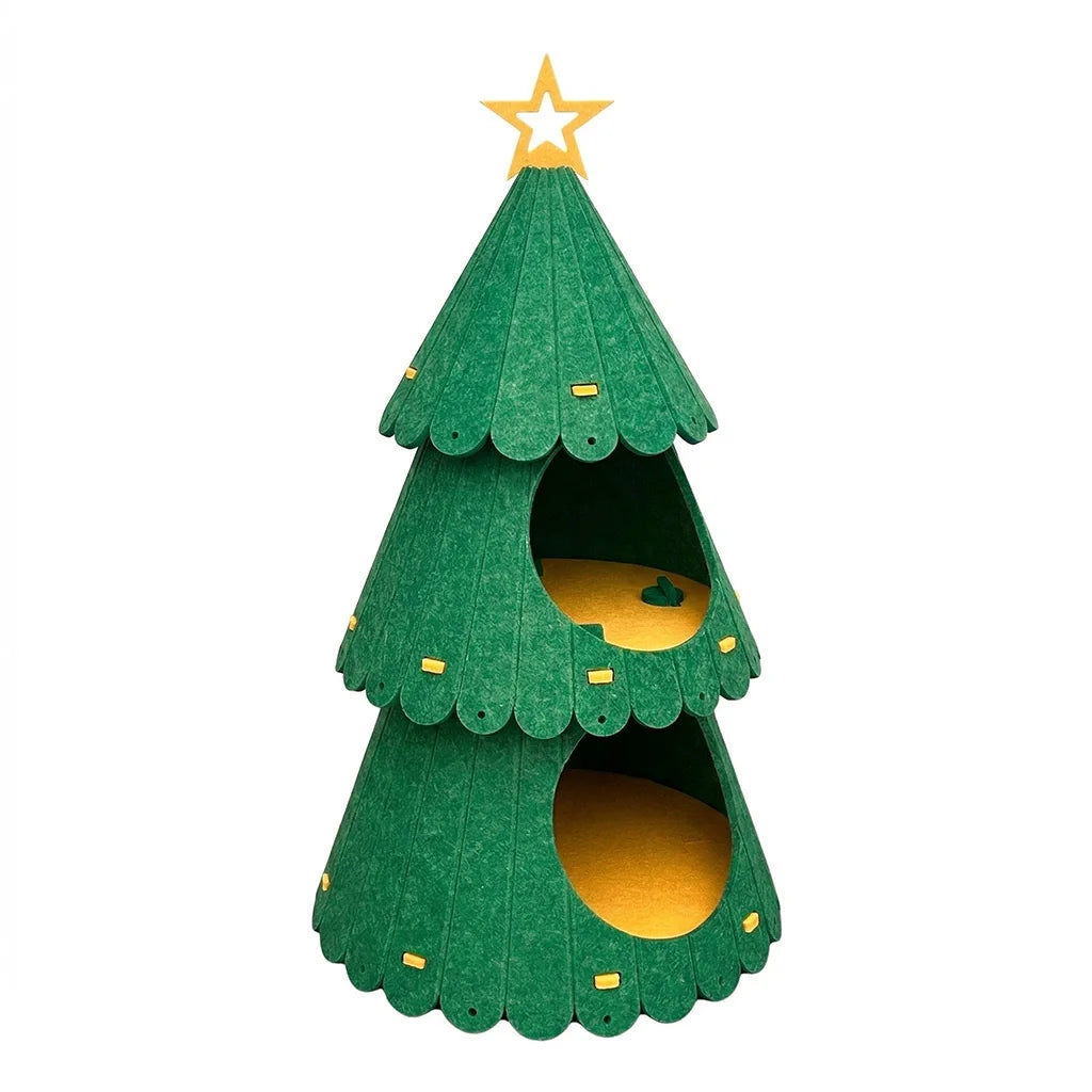 Maison sapin de Noël pour chat