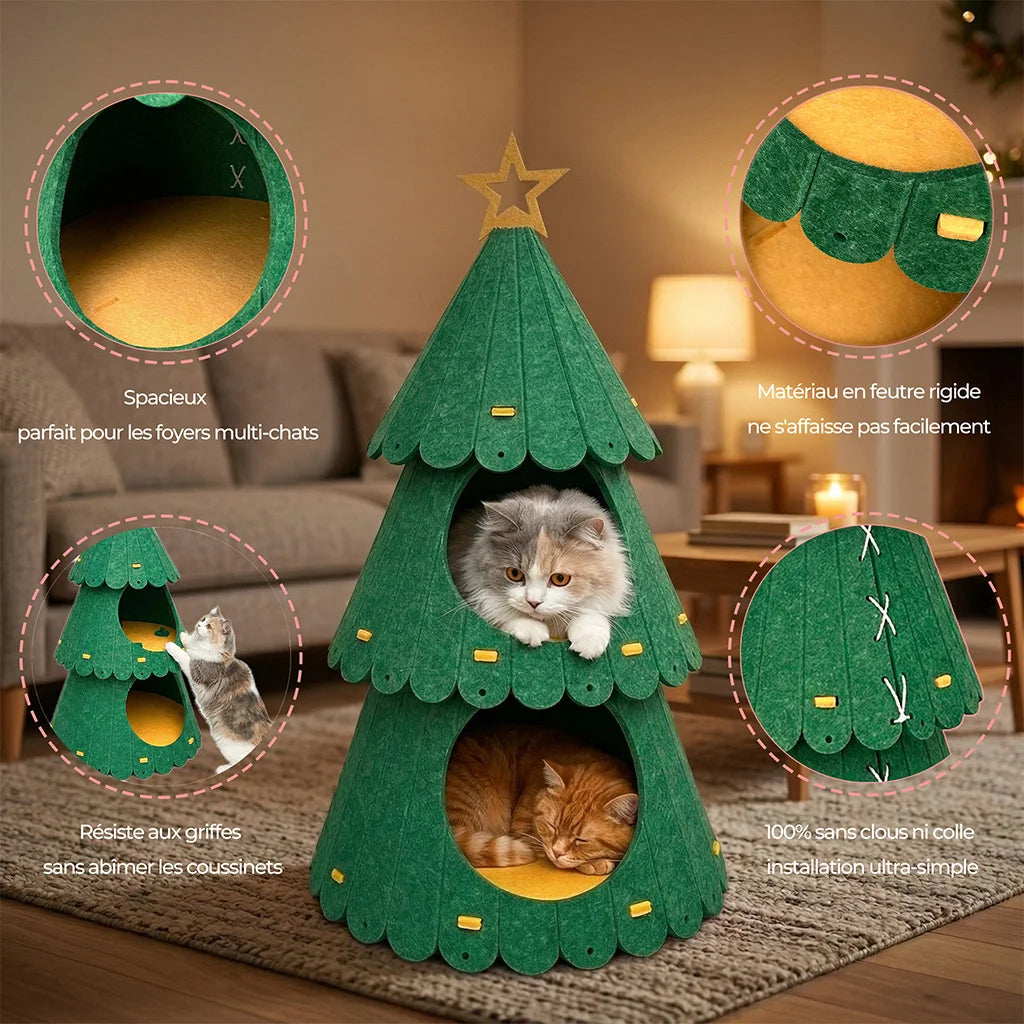 Maison sapin de Noël pour chat